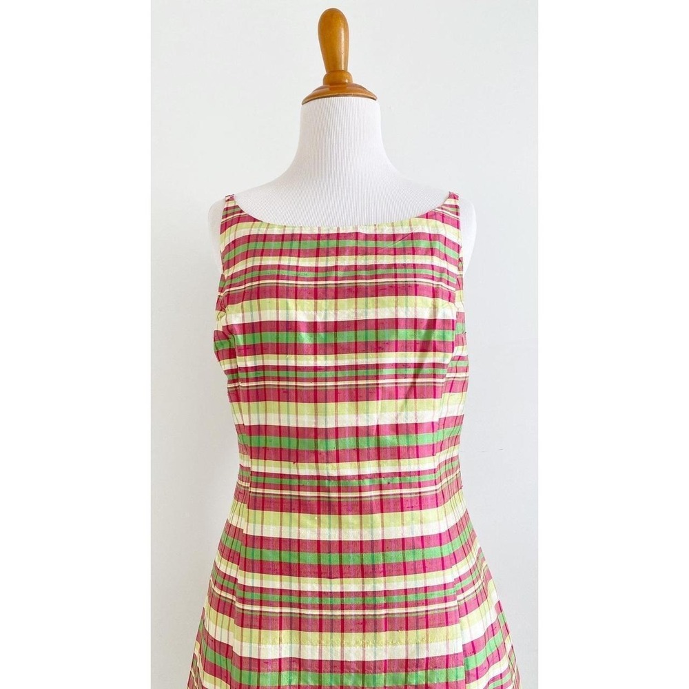 Vintage 90s Y2K Esprit Silk Slip Mini Dress Pastel Madras Plaid Print Retro Prep - Picture 7 of 8